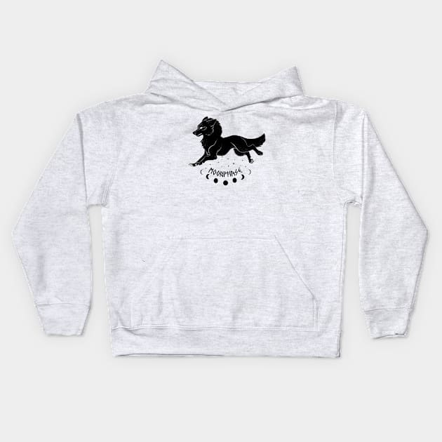 Moon Phase Nordic Wolf Kids Hoodie by sophieeves